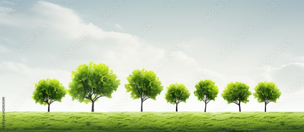 Aufkleber lush green trees in a row against a soft blue sky with wispy clouds creating a serene and tranquil l