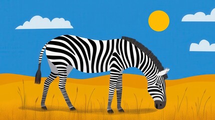 Pixel Zebra in Sunny Savanna Landscape