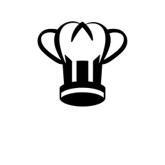 Culinary, minimalist depiction of a chef's hat, featuring a black outline and white interior, on a bright white background.