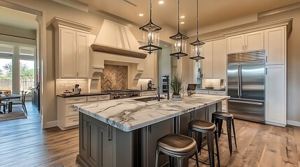 Luxury Kitchen Design: Elegant Marble Island and Custom Cabinetry