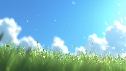 Obraz premium Vibrant Green Grass Under a Sunny Blue Sky