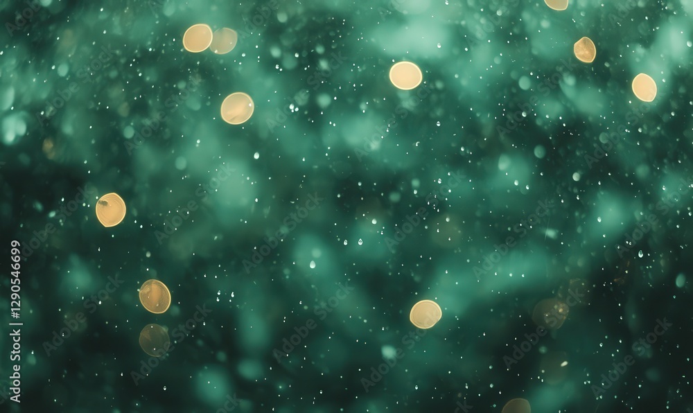 Poster abstract teal bokeh background with falling particles