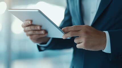 Employee accessing a centralized DMS on a tablet, managing digital files and improving collaboration in a modern office setting