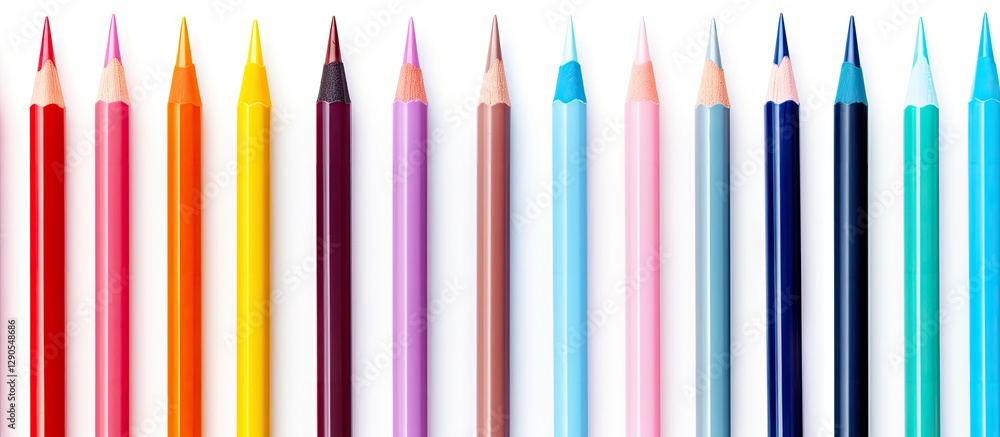 Poster multicolored gel pens arranged in a row on a white background with ample copy space for designs feat