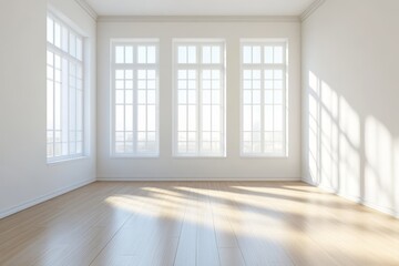 Bright and Airy Interior Space With Large Windows Showcasing a City View in the Morning Light