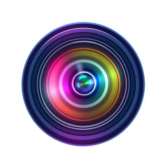 Camera lens holographic 3D icon. neon symbol vector illustration isolated on white background. Generative AI
