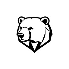 Stylized illustration of a bear's head in a black and white, modern, graphic style.