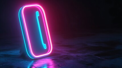 Neon Glowing Sign, Futuristic Cyberpunk Style, Pink and Blue Lights, Abstract Design, Digital Art, Modern Technology, 3D Render, Dark Background, Vibrant Colors