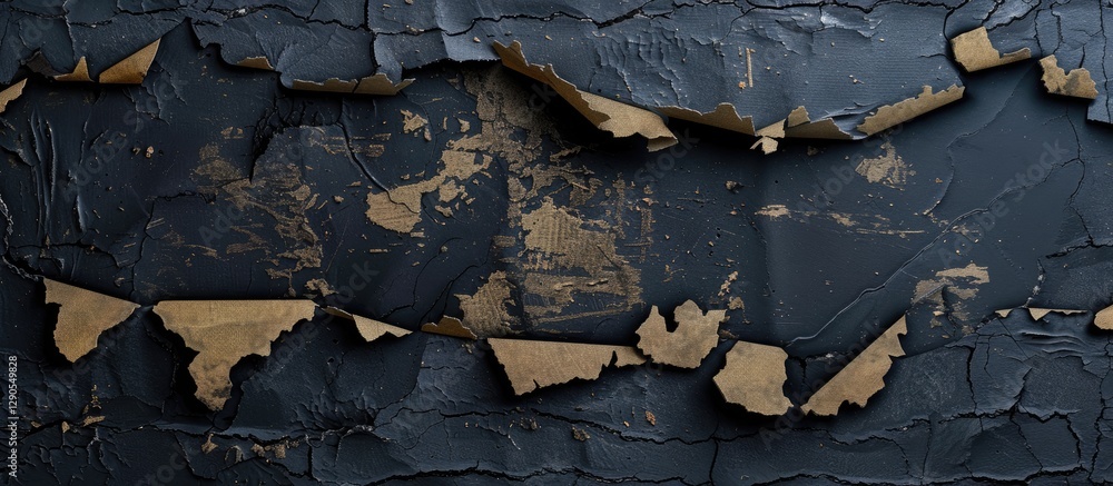 Aufkleber torn cardboard paper with a textured black backdrop featuring golden elements and ample copy space f