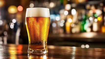 Refreshing Pint of Beer at a Cozy Bar