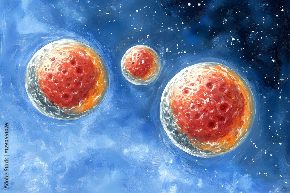 Poster surreal cosmic painting showcasing cellular structures in deep space