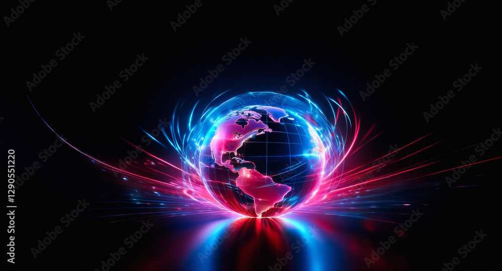 Aufkleber a luminous globe emerges from the darkness, radiating with intense blue and red light trails. energy