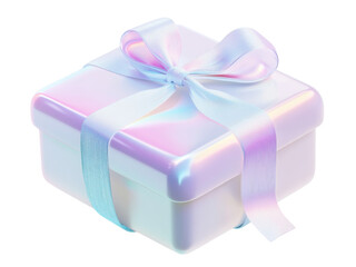 Iridescent Gift Box with Delicate Bow: A 3D Render of a Pastel Present