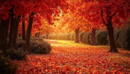 Autumn Path with Red and Orange Leaves