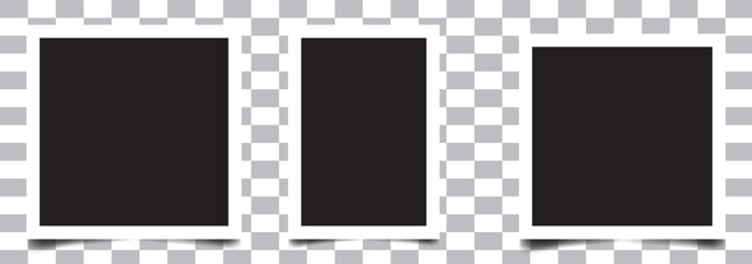 Set of vintage photo frame with adhesive tape. Realistic Polaroid picture frames with shadow vector