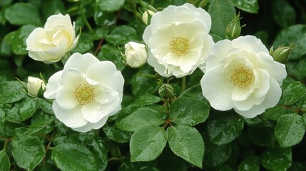 7.White roses in the garden with raindrops, macro: