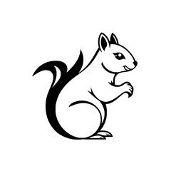 Stylized Squirrel Silhouette: Black and white outline of a squirrel, facing right, in a simplified minimalist style.