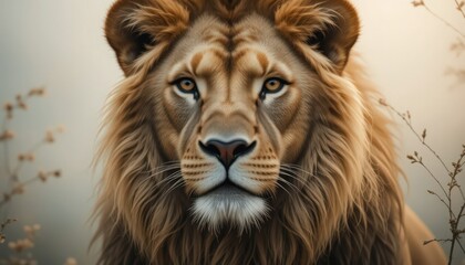 Fototapeta premium Majestic Lion Portrait, Close-up Focus