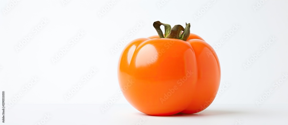Poster vibrant orange persimmon positioned on the right side against a soft white background creating a cle