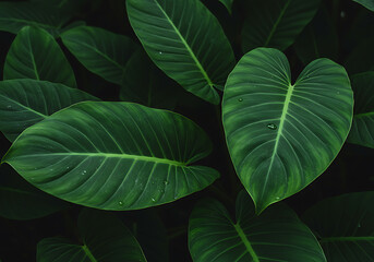 Fototapeta premium Lush Green Tropical Foliage: Vibrant Heart-Shaped Leaves in Deep Emerald Shades