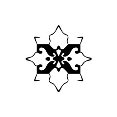 Geometric black and white floral pattern on a white background.