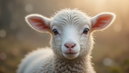 Fototapeta premium Adorable Baby Lamb Facing the Camera in Soft Sunlight
