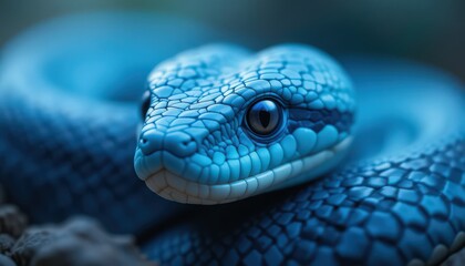 Fototapeta premium Close-up of a stunning vibrant blue snake