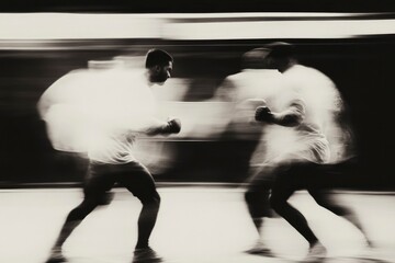 Dynamic duel Boxers sparring in gym with blurred motion for fitness training use
