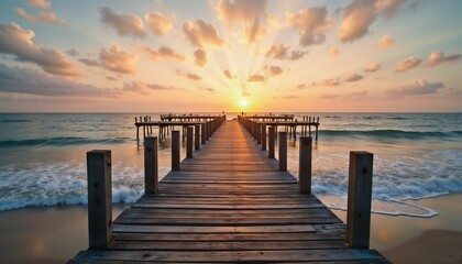 Obraz premium Sunset Pier with Calm Ocean