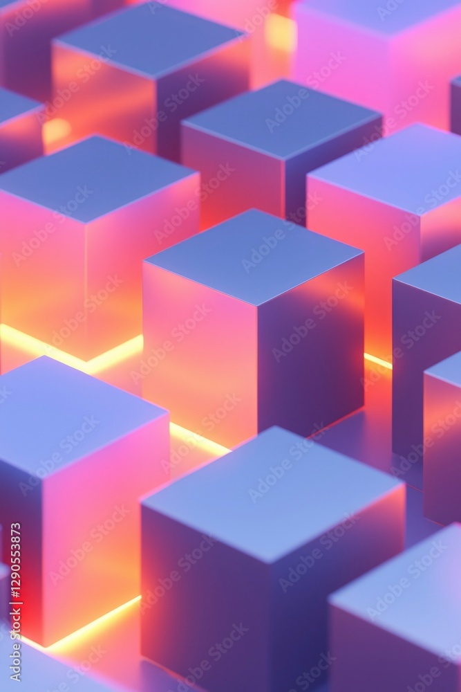 Poster abstract 3d cubes with glowing lights for creative backdrop or tech presentations