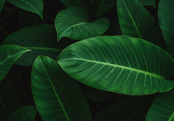 Fototapeta premium Lush Green Tropical Foliage: A Deep Dive into Nature's Emerald Embrace