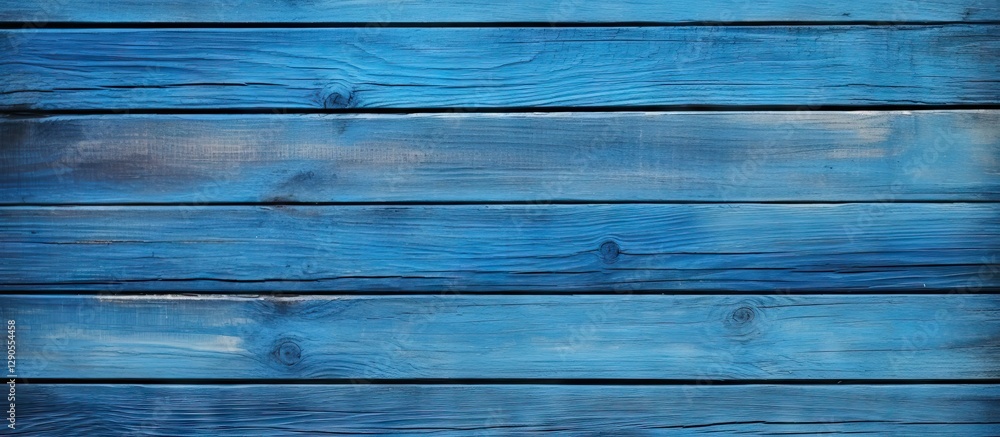 Poster weathered wooden planks in vibrant blue hues arranged horizontally, creating a textured backdrop wit
