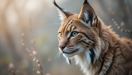 Obraz premium Close-up of a Lynx in profile, showcasing its magnificent fur.