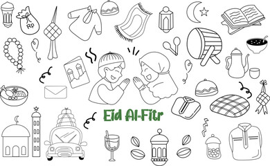 ramadhan eid al-fitr doodle cartoon element clipart set