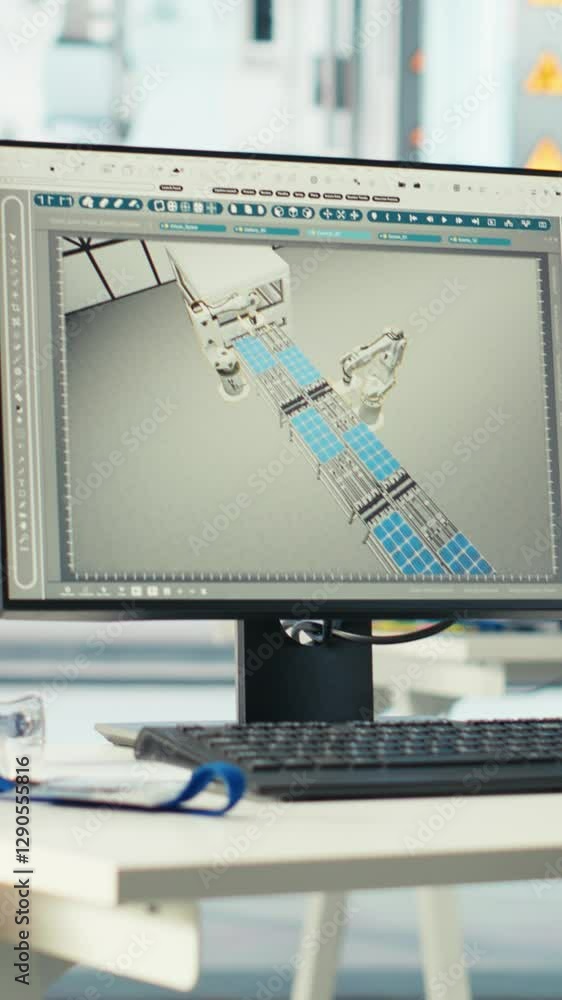 Aufkleber vertical video computer monitor in empty photovoltaics factory used to diagnose malfunctioning syste