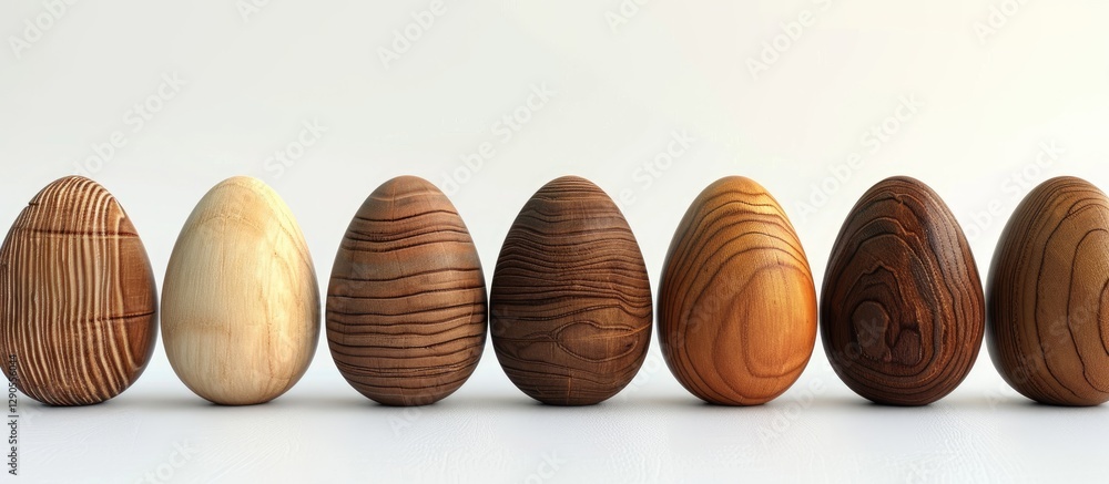 Poster decorative wooden easter eggs in varying shades of brown and cream arranged in a line against a soft