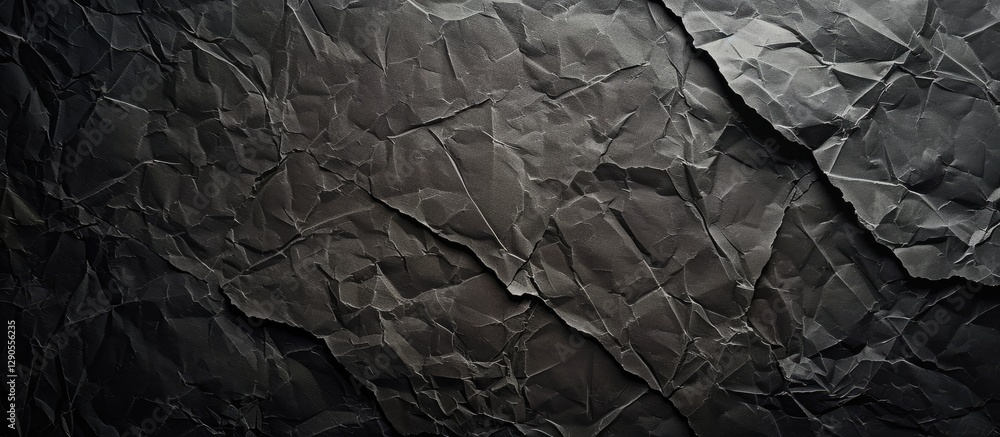 Aufkleber crumpled dark gray paper texture with prominent relief and ample copy space in the center ideal for 
