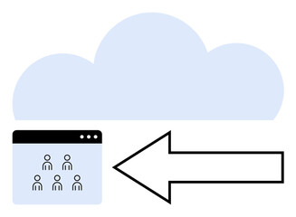 Cloud overlay with a user panel and large arrow signaling data transfer or migration. Ideal for cloud computing, data storage, collaboration, software migration, tech services, digital communication