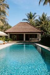 Pool villa rental in tropical garden setting, luxurious getaway vacation property