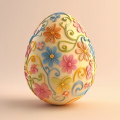 Colorful flowerpatterned 3D Easter egg on pastel background