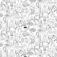 Webramadhan eid al-fitr doodle cartoon seamless pattern