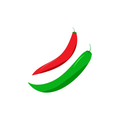 Red and green hot peppers isolated on white .