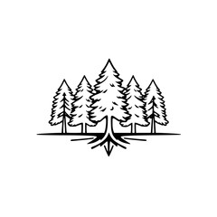 Forest of Coniferous Trees – a minimalistic illustration featuring a black outline of five evergreen trees.