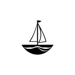 Black minimalist sailboat silhouette against white background.