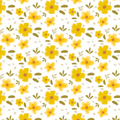 yellow flower with watercolor style seamless pattern