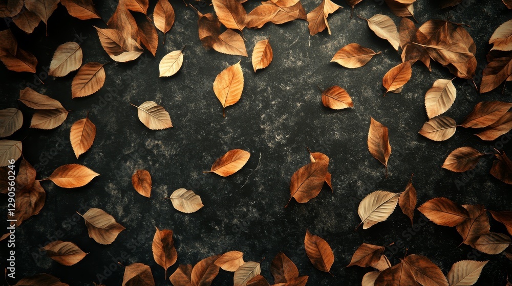 Aufkleber brown dried leaves scattered on dark textured surface create a calming autumn atmosphere with hints 