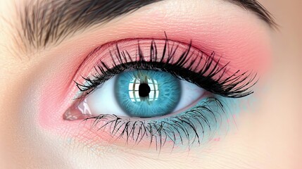Obraz premium Elegant Makeup Look Featuring Soft Pink Mascara and Matching Eyeliner for a Chic and Fresh Appearance, Perfect for Day or Evening Events