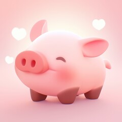 Fototapeta premium National pig day with cute and playful idea. Cute cartoon pig with hearts in a playful design.