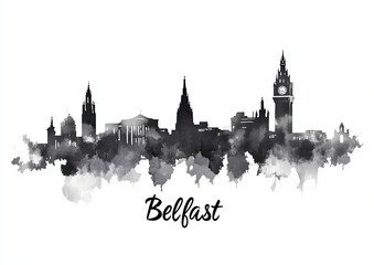Obraz premium Belfast Skyline Watercolor Silhouette