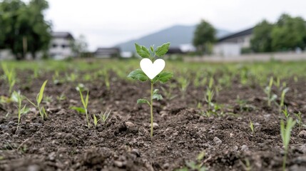Heart-shaped sprout growing in rural field